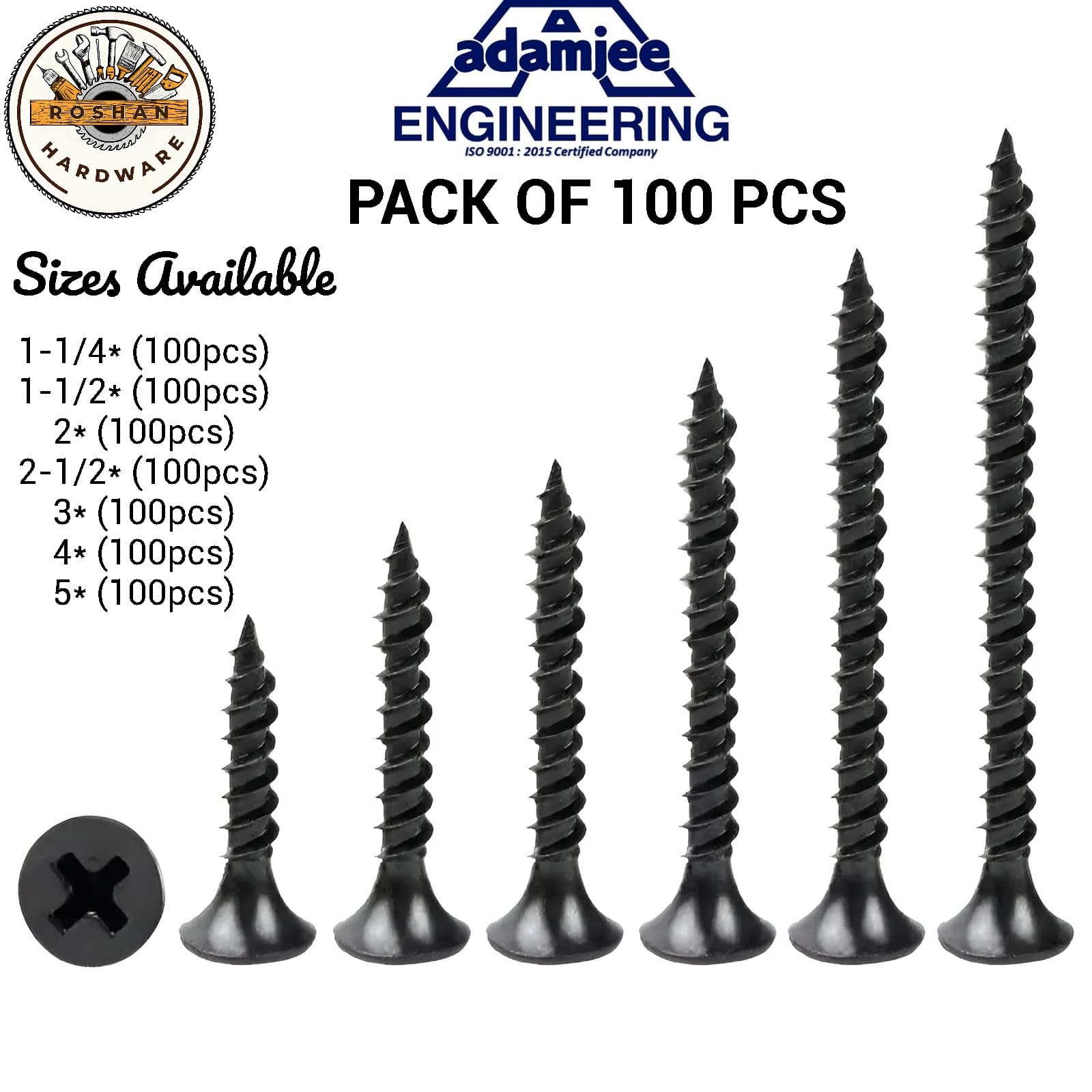 DRY WALL SCREW ADAM JEE (100 PCS) (1-1/2 inch X 6)
